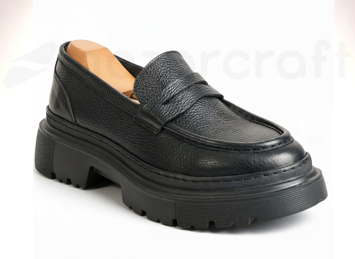 Chunky Moccasins en Cuir Grainé avec Semelle en Eva