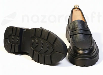 Chunky Moccasins en Cuir Grainé avec Semelle en Eva