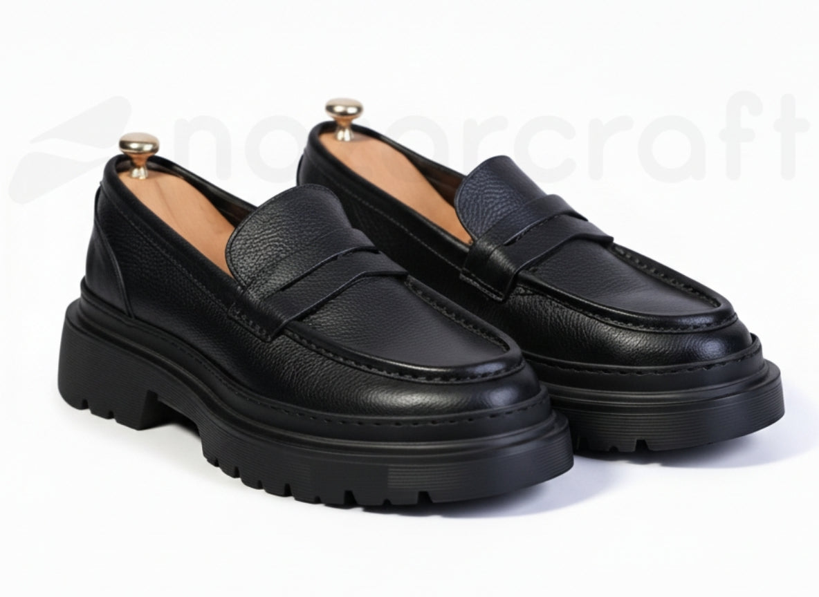 Chunky Moccasins en Cuir Grainé avec Semelle en Eva