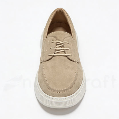 Mocassins Slip-Ons à Lacets en Daim Beige avec Semelle Eva Anti-Tâche