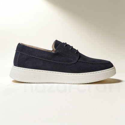 Mocassins Slip-Ons à Lacets en Daim Bleu Marine avec Semelle Eva Anti-Tâche
