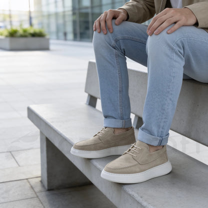 Mocassins Slip-Ons à Lacets en Daim Beige avec Semelle Eva Anti-Tâche