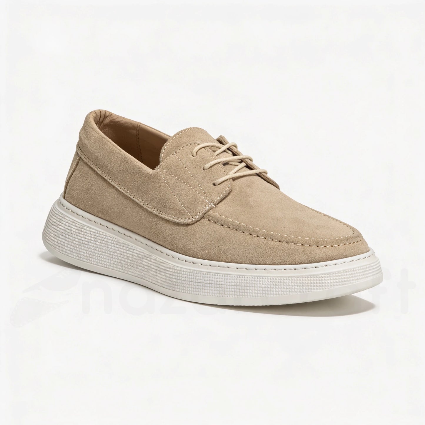 Mocassins Slip-Ons à Lacets en Daim Beige avec Semelle Eva Anti-Tâche