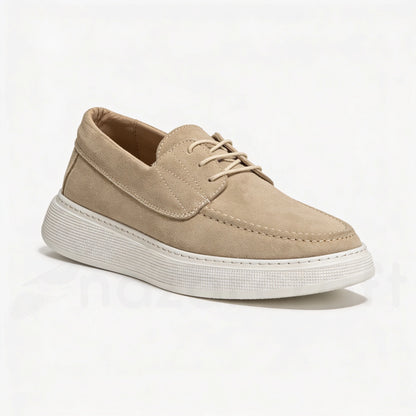 Mocassins Slip-Ons à Lacets en Daim Beige avec Semelle Eva Anti-Tâche