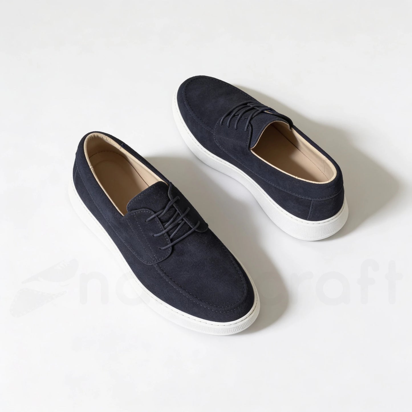 Mocassins Slip-Ons à Lacets en Daim Bleu Marine avec Semelle Eva Anti-Tâche