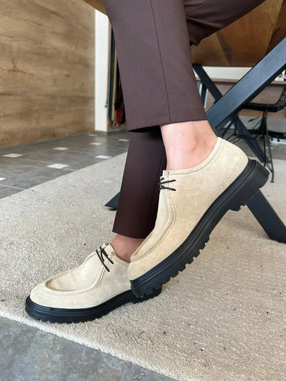 Derby en Beige Daim à Semelle Épaisse
