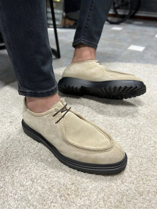 Derby en Beige Daim à Semelle Épaisse
