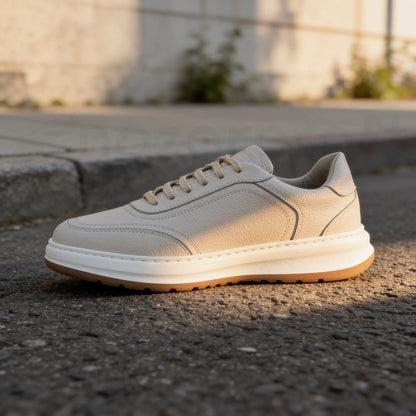 LEGACY 2.0 Baskets en Cuir Grainé Beige et Noir et Marron avec Semelle Eva Anti-Tâche
