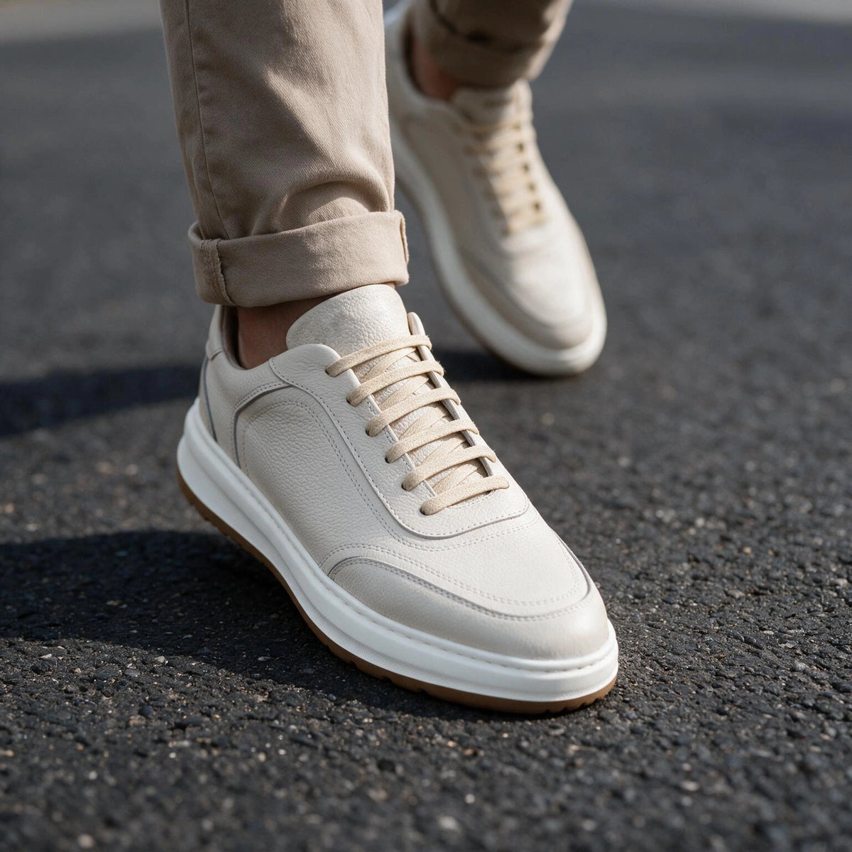 LEGACY 2.0 Baskets en Cuir Grainé Beige et Noir et Marron avec Semelle Eva Anti-Tâche