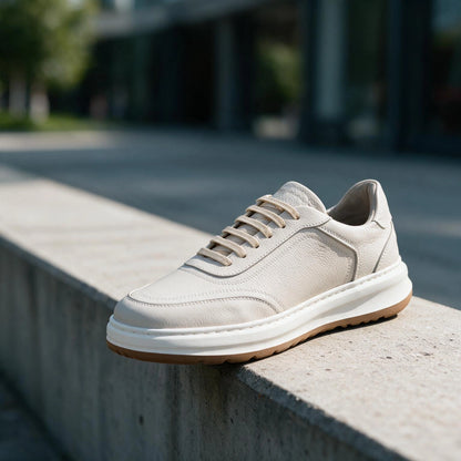 LEGACY 2.0 Baskets en Cuir Grainé Beige et Noir et Marron avec Semelle Eva Anti-Tâche