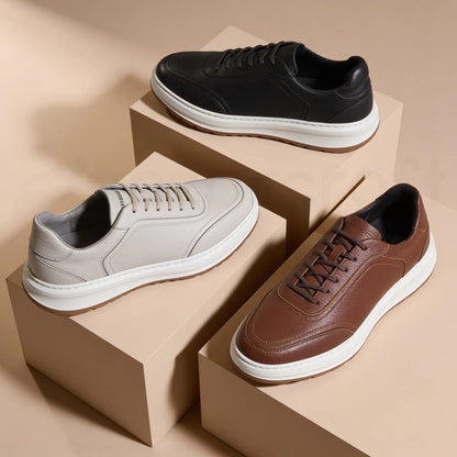 LEGACY 2.0 Baskets en Cuir Grainé Beige et Noir et Marron avec Semelle Eva Anti-Tâche
