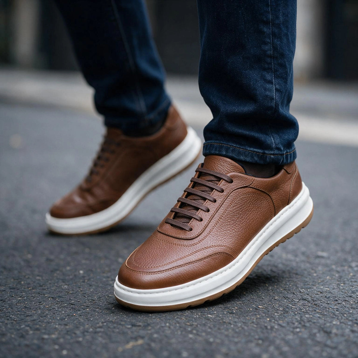 LEGACY 2.0 Baskets en Cuir Grainé Beige et Noir et Marron avec Semelle Eva Anti-Tâche