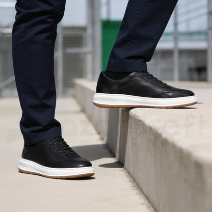 LEGACY 2.0 Baskets en Cuir Grainé Beige et Noir et Marron avec Semelle Eva Anti-Tâche