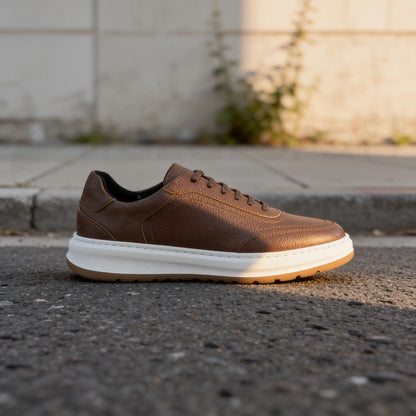 LEGACY 2.0 Baskets en Cuir Grainé Beige et Noir et Marron avec Semelle Eva Anti-Tâche