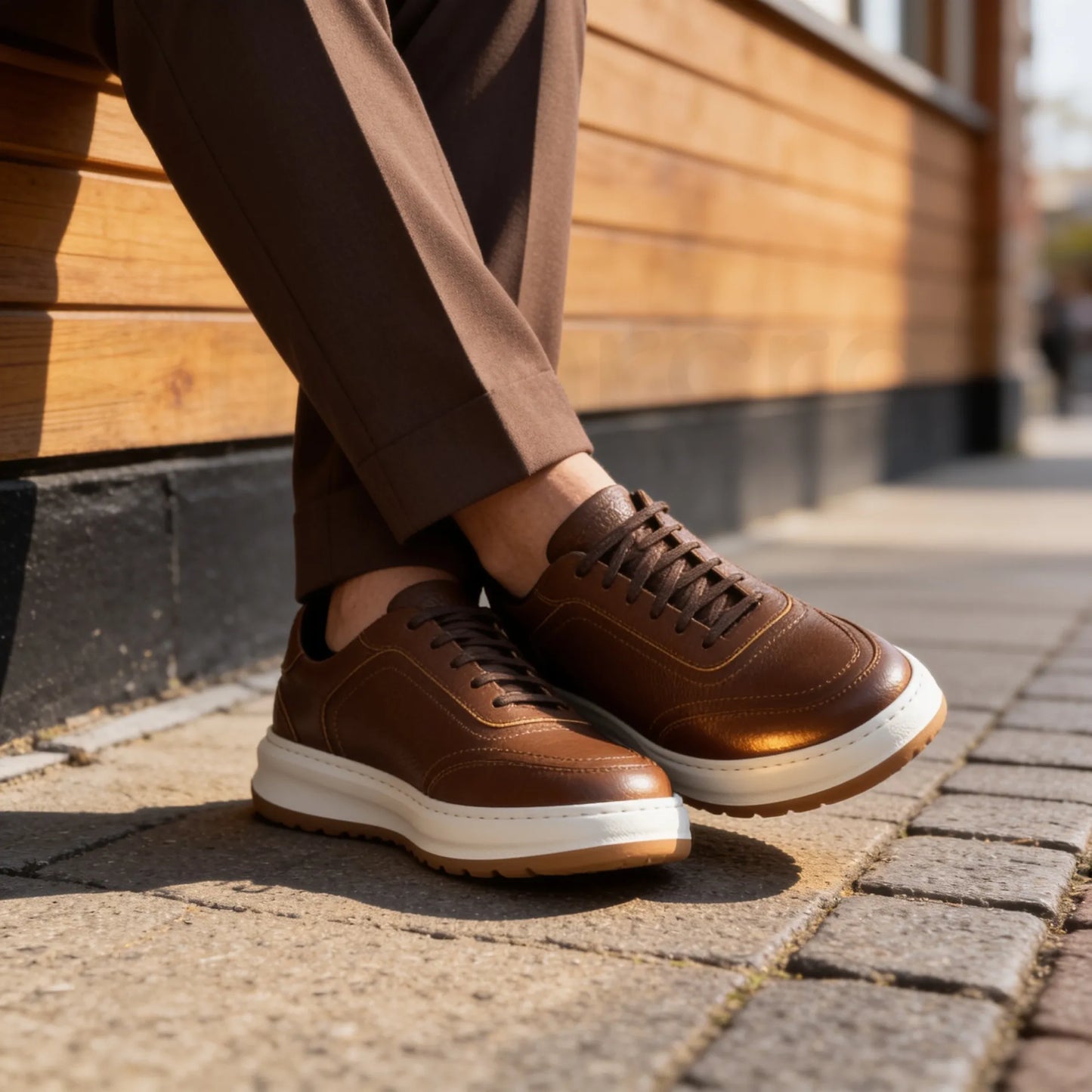 LEGACY 2.0 Baskets en Cuir Grainé Beige et Noir et Marron avec Semelle Eva Anti-Tâche