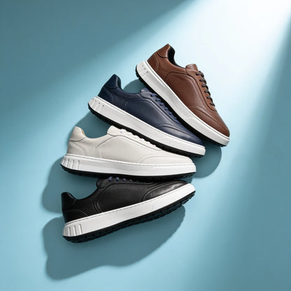 LEGACY Baskets en Cuir Grainé Beige et Noir et Marron avec Semelle Eva Anti-Tâche
