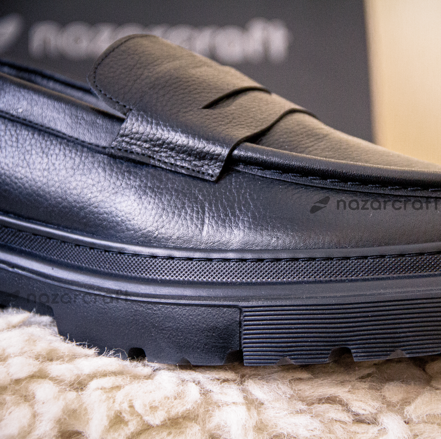 Chunky Moccasins en Cuir Grainé avec Semelle en Eva