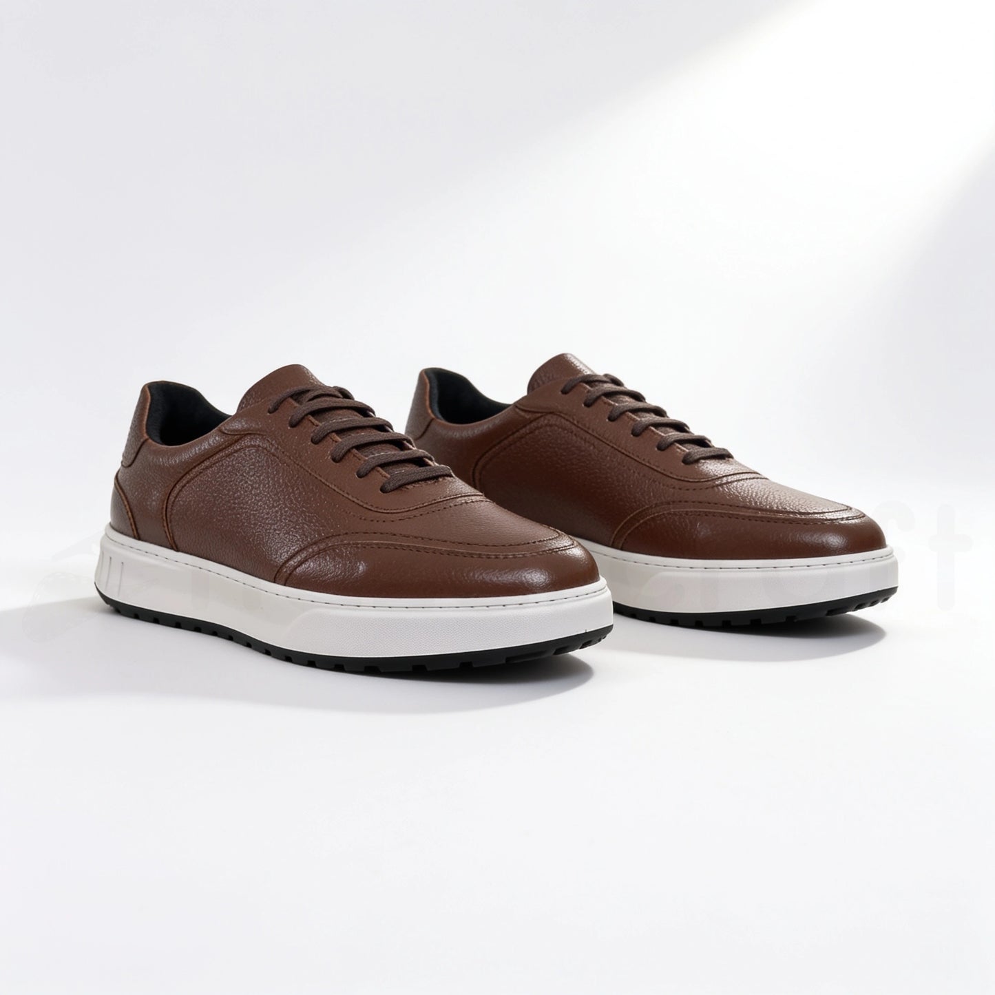 LEGACY Baskets en Cuir Grainé Beige et Noir et Marron avec Semelle Eva Anti-Tâche
