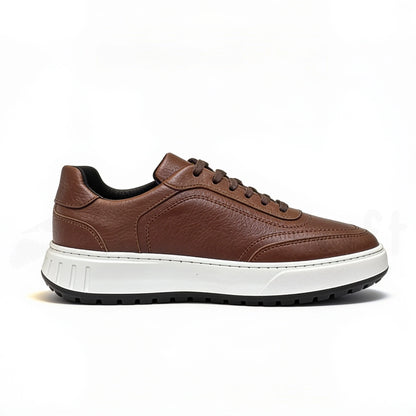 LEGACY Baskets en Cuir Grainé Beige et Noir et Marron avec Semelle Eva Anti-Tâche