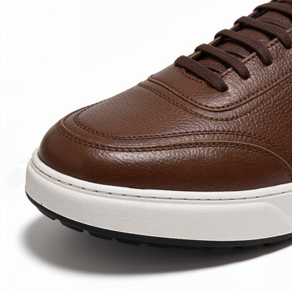 LEGACY Baskets en Cuir Grainé Beige et Noir et Marron avec Semelle Eva Anti-Tâche