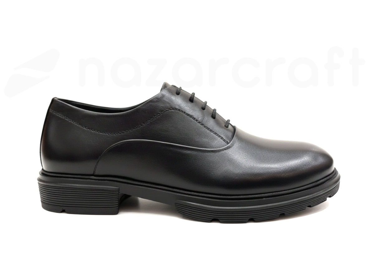 Oxford Noir Élégant pour Homme en Cuir de Veau Véritable et Semelle Eva Confort