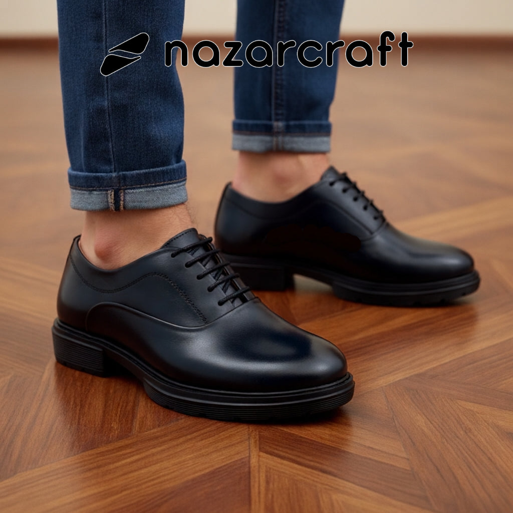 Oxford Noir Élégant pour Homme en Cuir de Veau Véritable et Semelle Eva Confort