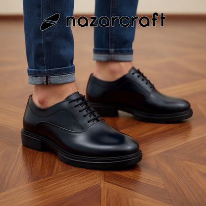 Oxford Noir Élégant pour Homme en Cuir de Veau Véritable et Semelle Eva Confort