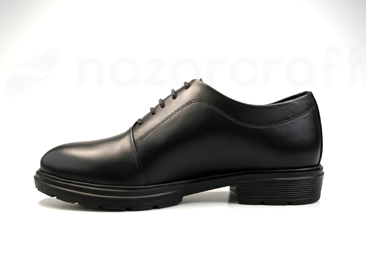 Oxford Noir Élégant pour Homme en Cuir de Veau Véritable et Semelle Eva Confort