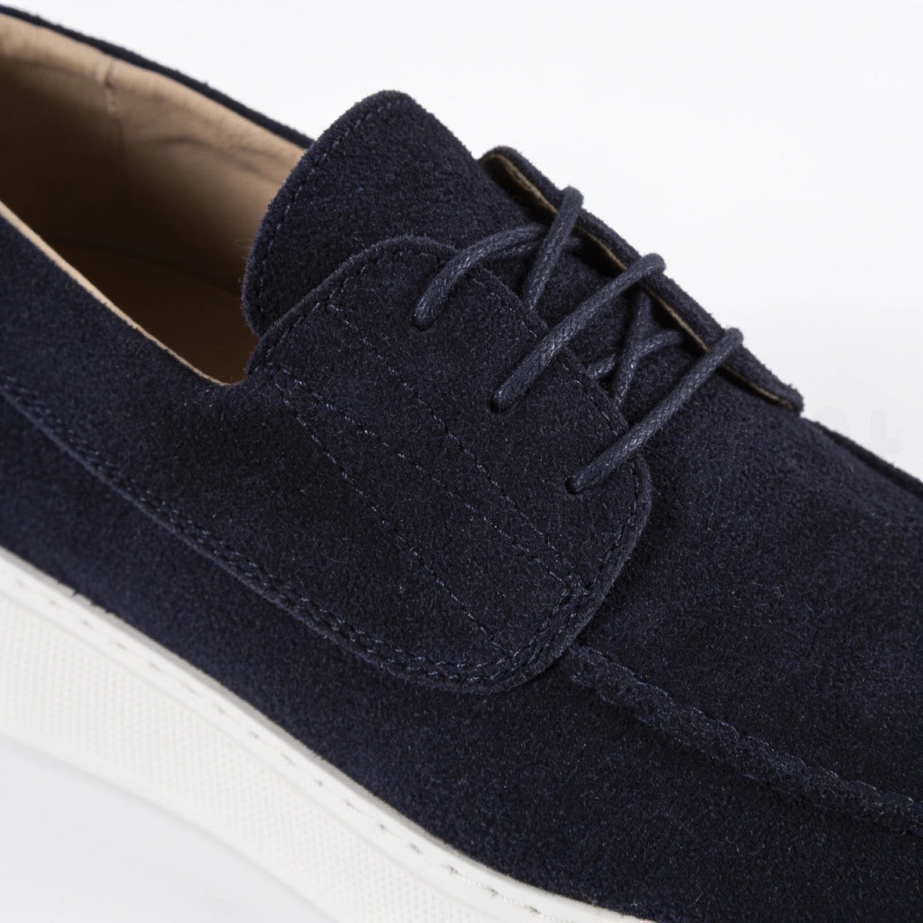 Slip-Ons Mocassins à Lacets en Daim Bleu Marine avec Semelle Eva Anti-Tâche