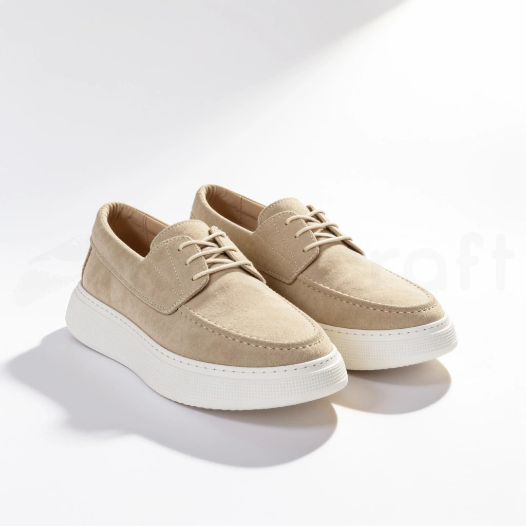 Mocassins Slip-Ons à Lacets en Daim Beige avec Semelle Eva Anti-Tâche