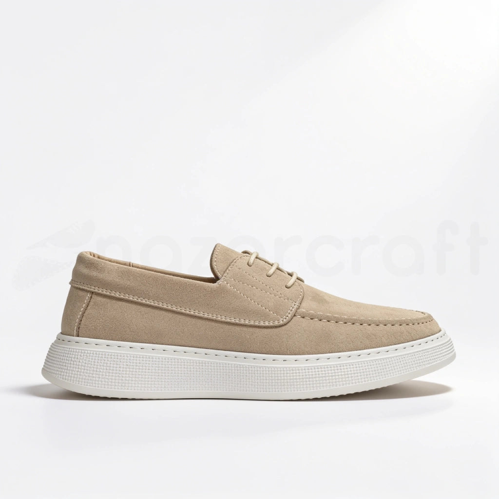 Mocassins Slip-Ons à Lacets en Daim Beige avec Semelle Eva Anti-Tâche