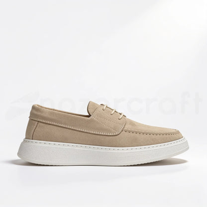 Mocassins Slip-Ons à Lacets en Daim Beige avec Semelle Eva Anti-Tâche