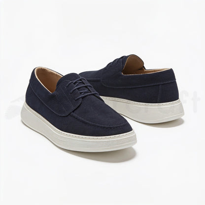 Slip-Ons Mocassins à Lacets en Daim Bleu Marine avec Semelle Eva Anti-Tâche