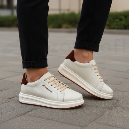 Sneakers en Cuir Grainé Noir et Beige Pour Homme et Femme