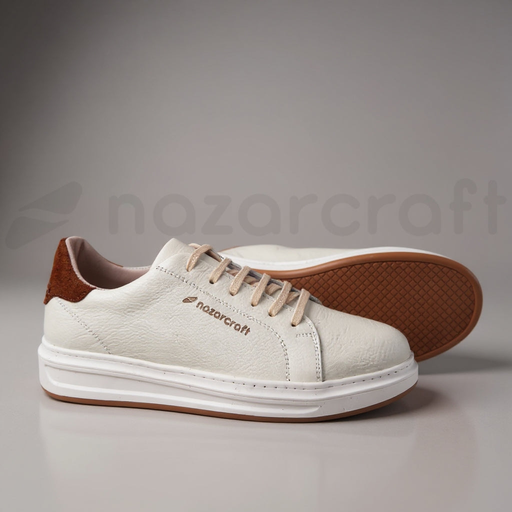 Sneakers en Cuir Grainé Noir et Beige Pour Homme et Femme