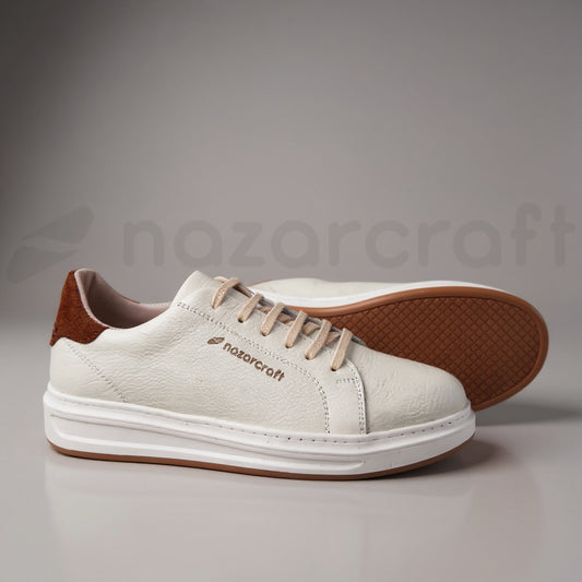 Sneakers en Cuir Grainé Noir et Beige Pour Homme et Femme