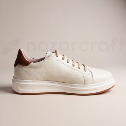 Sneakers en Cuir Grainé Noir et Beige Pour Homme et Femme