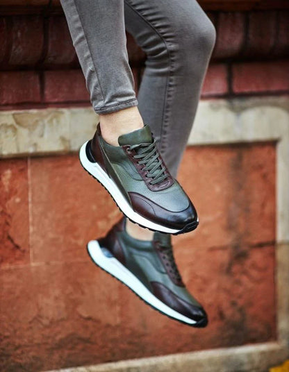 Baskets en Cuir Marron et Vert