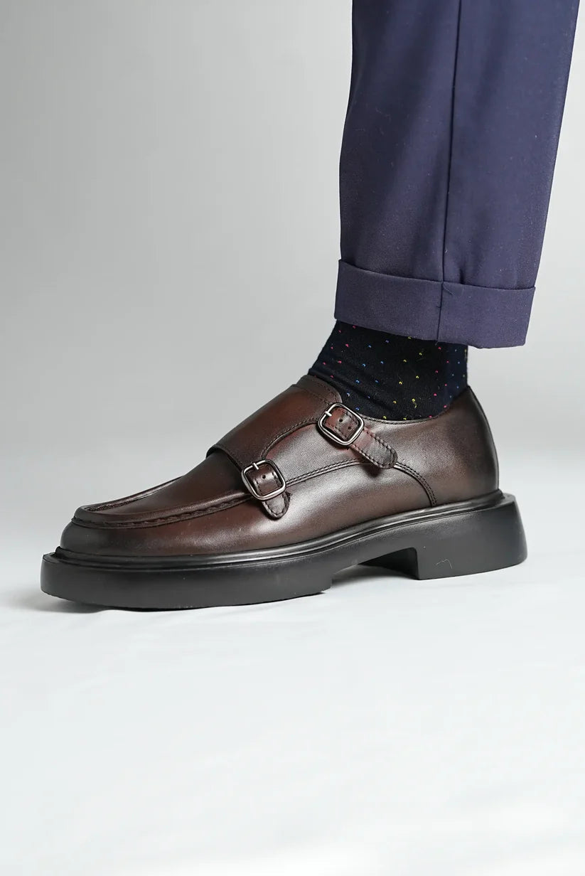 Mocassins Sangles de Moine doubles en Cuir Marron
