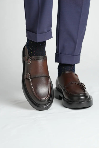 Mocassins Sangles de Moine doubles en Cuir Marron