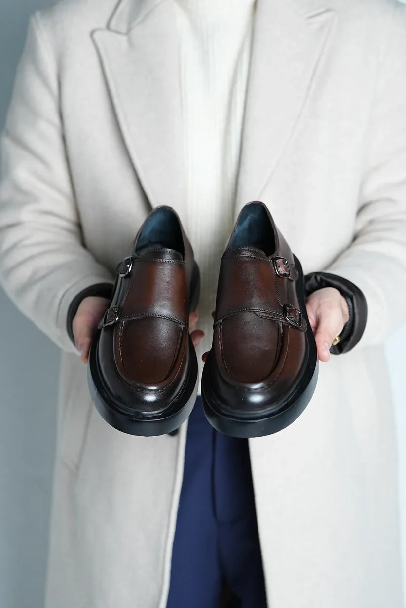 Mocassins Sangles de Moine doubles en Cuir Marron