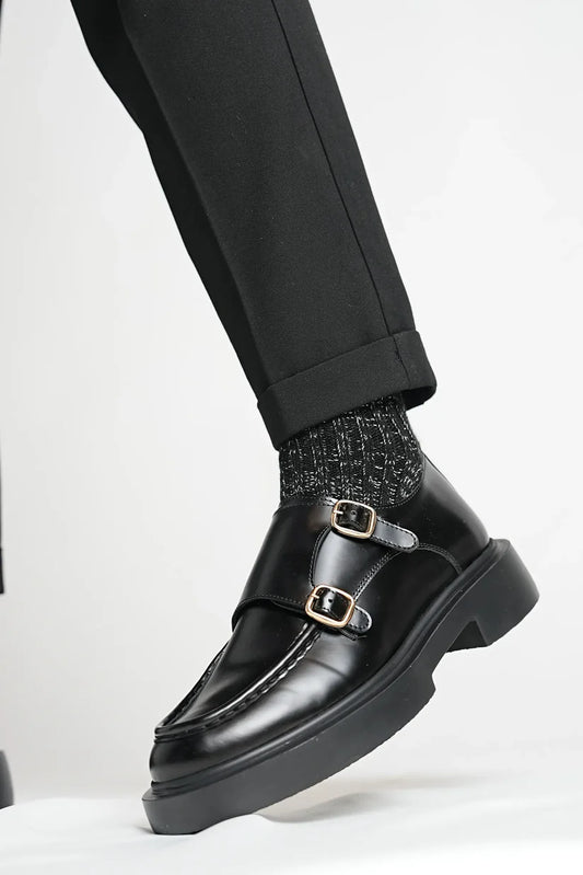 Mocassins Sangles de Moine doubles en Cuir Noir