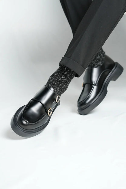 Mocassins Sangles de Moine doubles en Cuir Noir