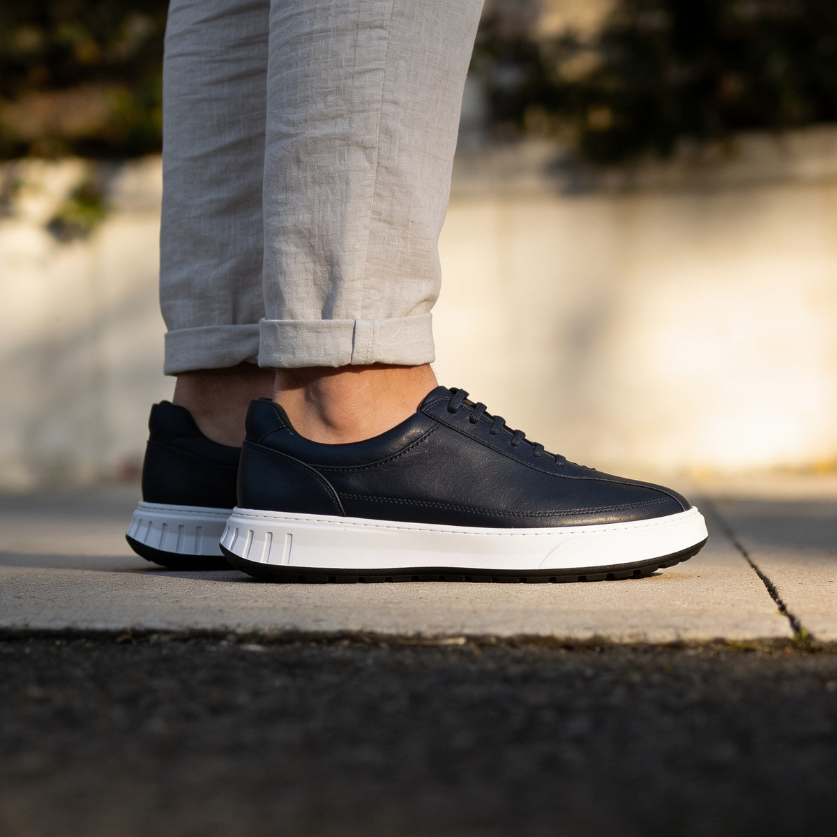 APEX Baskets en Cuir Noir Bleu Nuit et Vert Olive Avec Semelle Eva (Anti-tâche)
