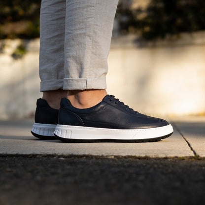 APEX Baskets en Cuir Noir Bleu Nuit et Vert Olive Avec Semelle Eva (Anti-tâche)