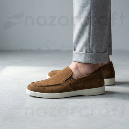 NazarCraft Noble Mocassin Loafers Summer Walk en Daim Beige Noir et Marron Tan Suédé