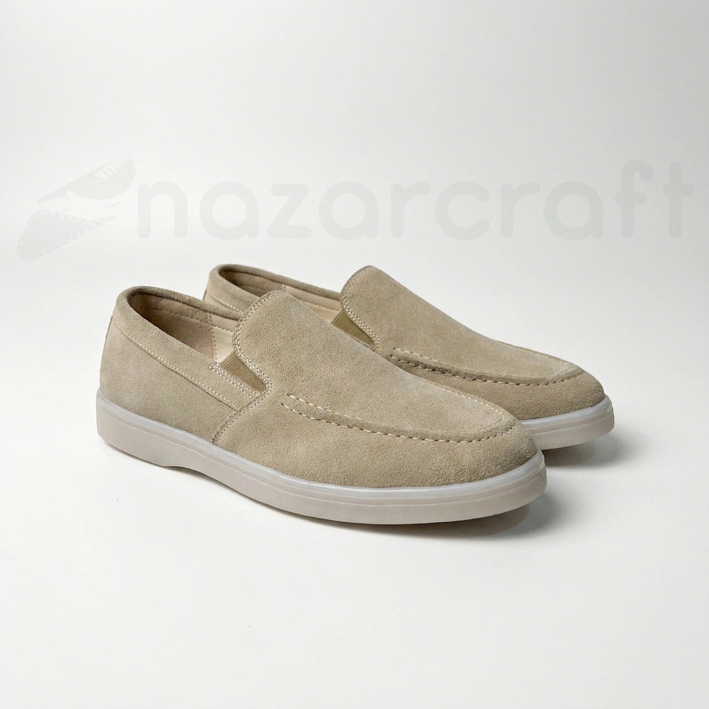 Noble Mocassin Loafers Summer Walk en Daim Beige Noir et Marron Tan Suédé