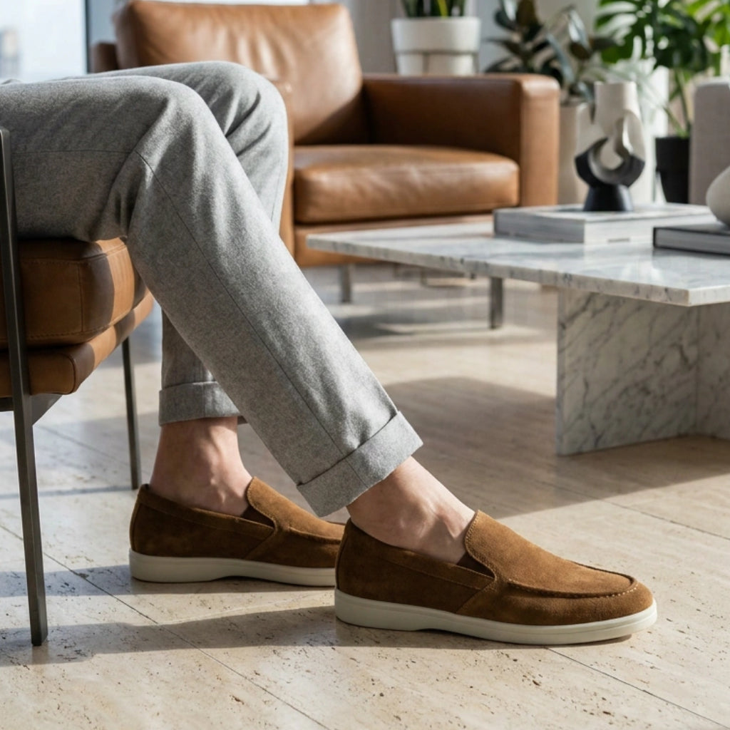 NazarCraft Noble Mocassin Loafers Summer Walk en Daim Beige Noir et Marron Tan Suédé