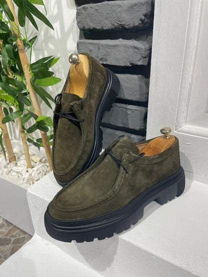 Chunky Derby en Daim Khaki avec Semelle en EVA