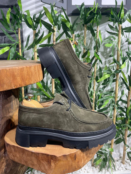 Chunky Derby en Daim Khaki avec Semelle en EVA